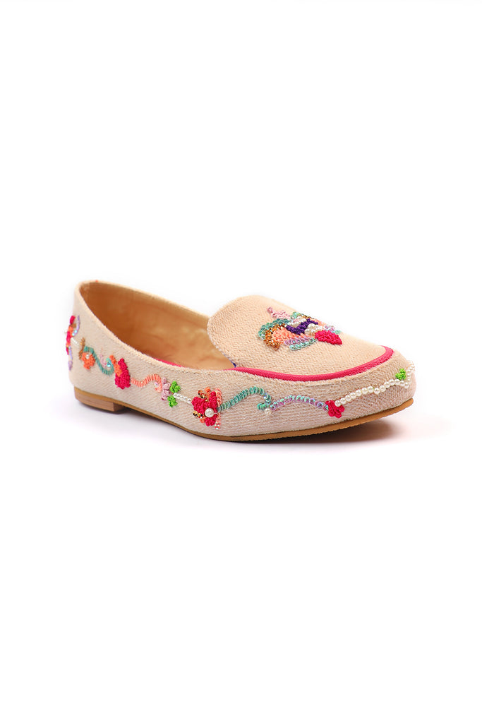 Hand embroidered  loafers with French knots, pearls and sequins
