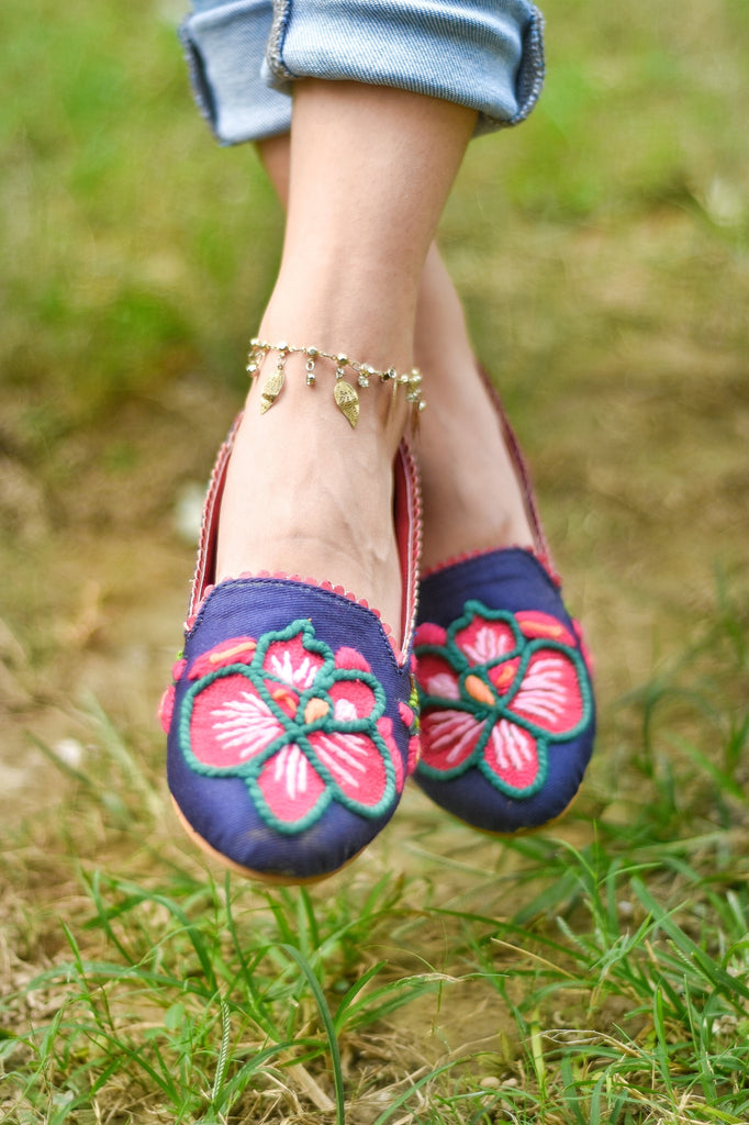 Heavily hand embroidered Loafers with contrasting edging