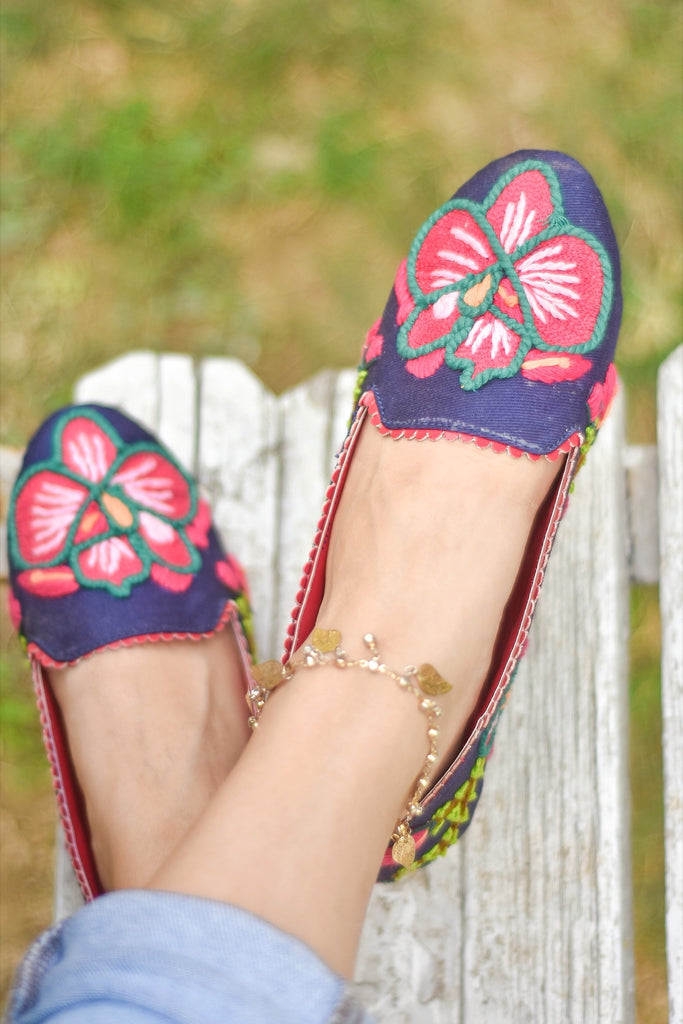 Heavily hand embroidered Loafers with contrasting edging