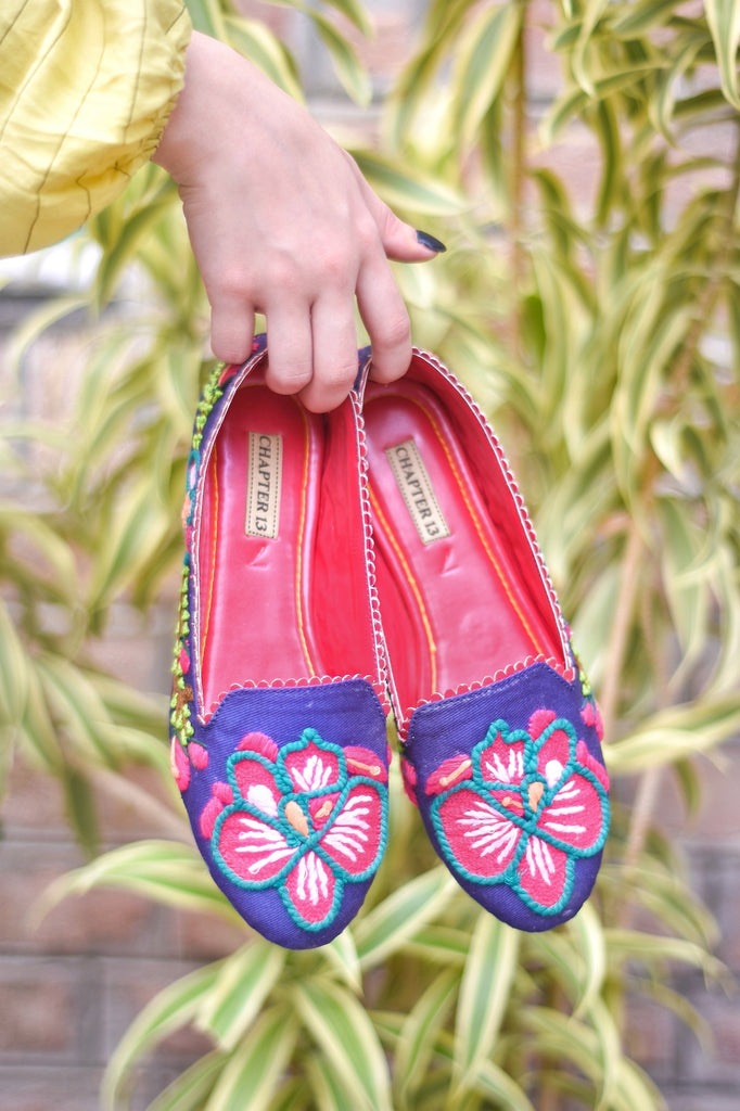 Heavily hand embroidered Loafers with contrasting edging