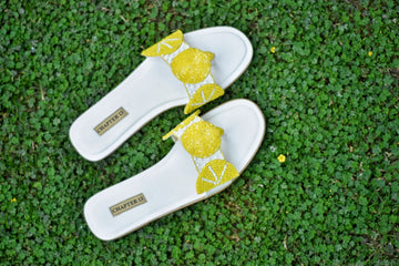 White color slides with Lemon motif embroidery